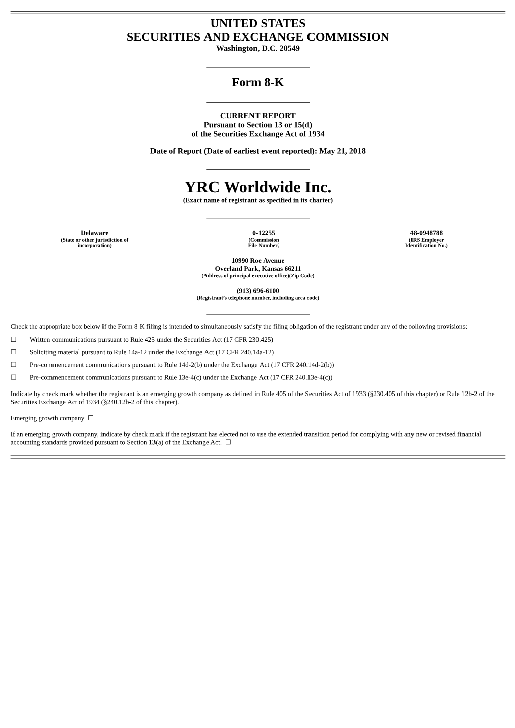 YRC Worldwide Inc. (Exact Name of Registrant As Specified in Its Charter)