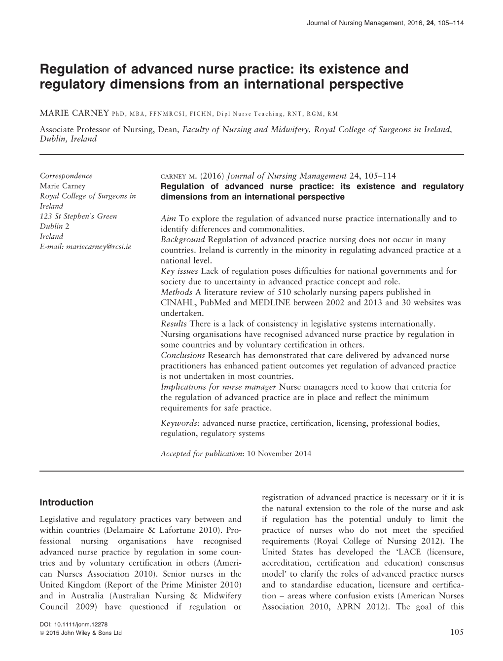 Regulation of Advanced Nurse Practice: Its Existence and Regulatory Dimensions from an International Perspective