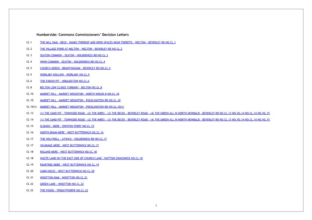 Humberside: Commons Commissioners Decision Letters