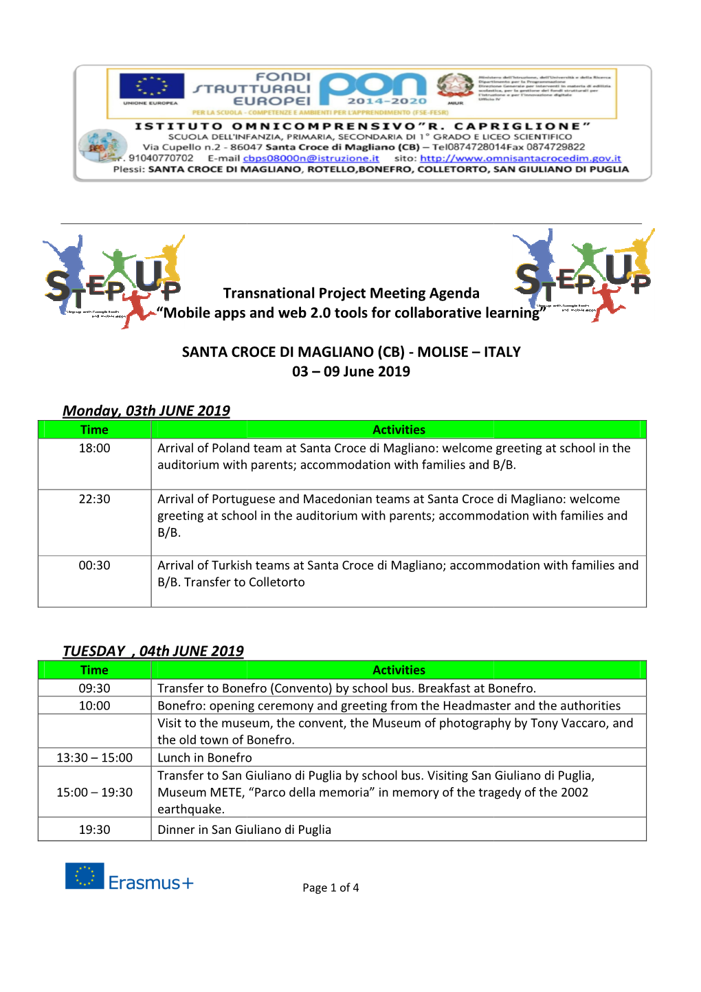 Transnational Project Meeting Agenda “Mobile Apps and Web 2.0 Tools for Collaborative Learning”