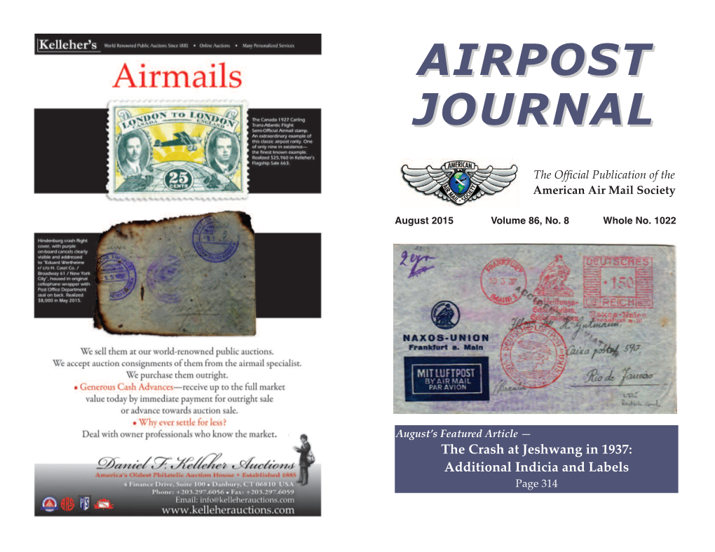 Airpost Journal Letter to — ARTICLES — the Crash at Jeshwang in 1937: Additional Indicia and Labels