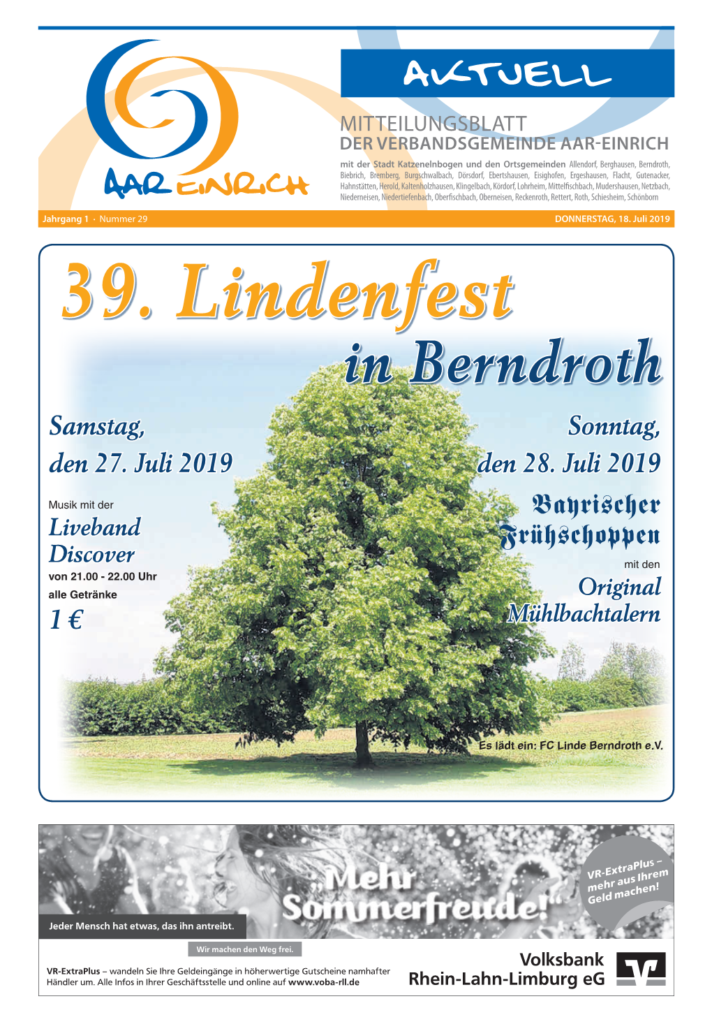39. Lindenfest in Berndroth Samstag, Sonntag, Den 27