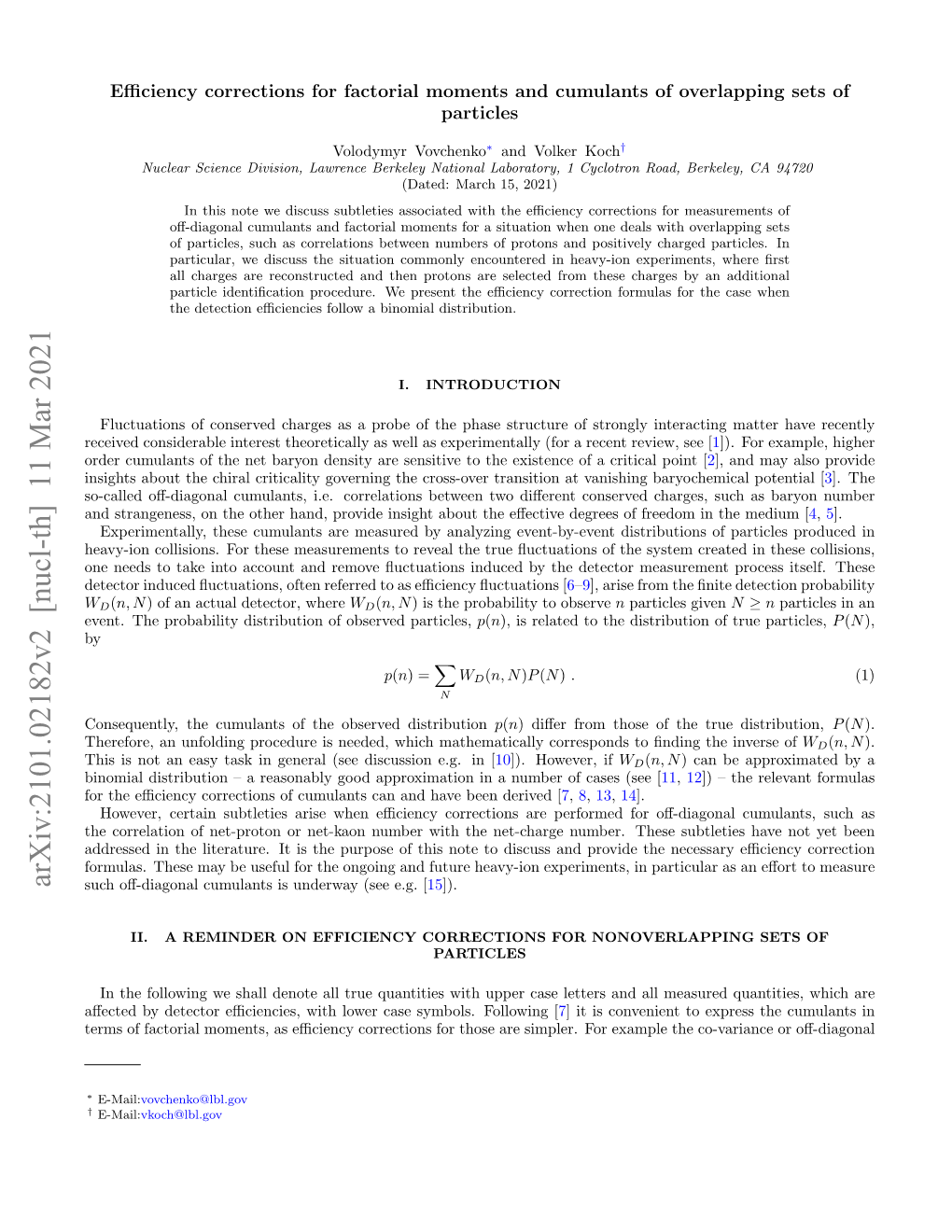 Arxiv:2101.02182V2 [Nucl-Th] 11 Mar 2021 Such Oﬀ-Diagonal Cumulants Is Underway (See E.G