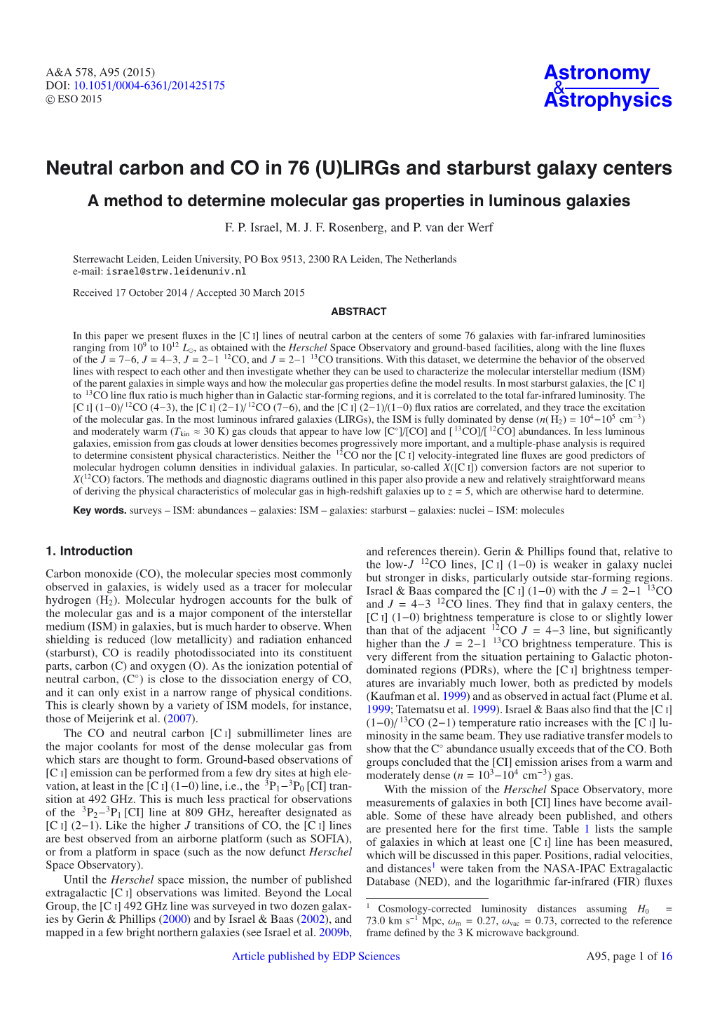 Neutral Carbon and CO in 76 \(U\)Lirgs and Starburst Galaxy