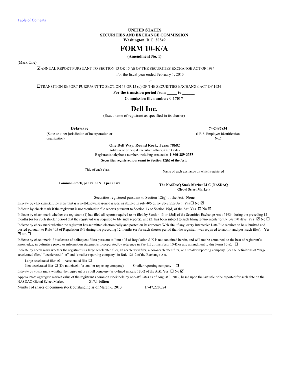 FORM 10-K/A Dell Inc