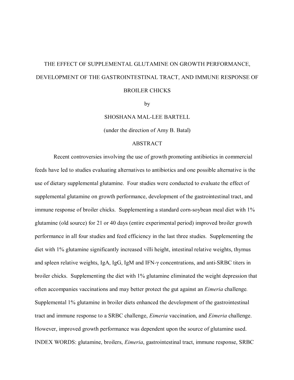 The Effect of Supplemental Glutamine on Growth Performance