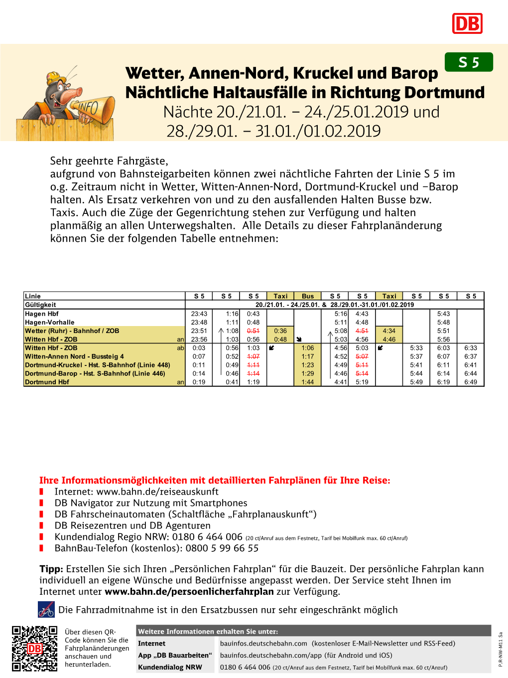 Wetter, Annen-Nord, Kruckel Und Barop Nächtliche Haltausfälle in Richtung Dortmund Nächte 20./21.01