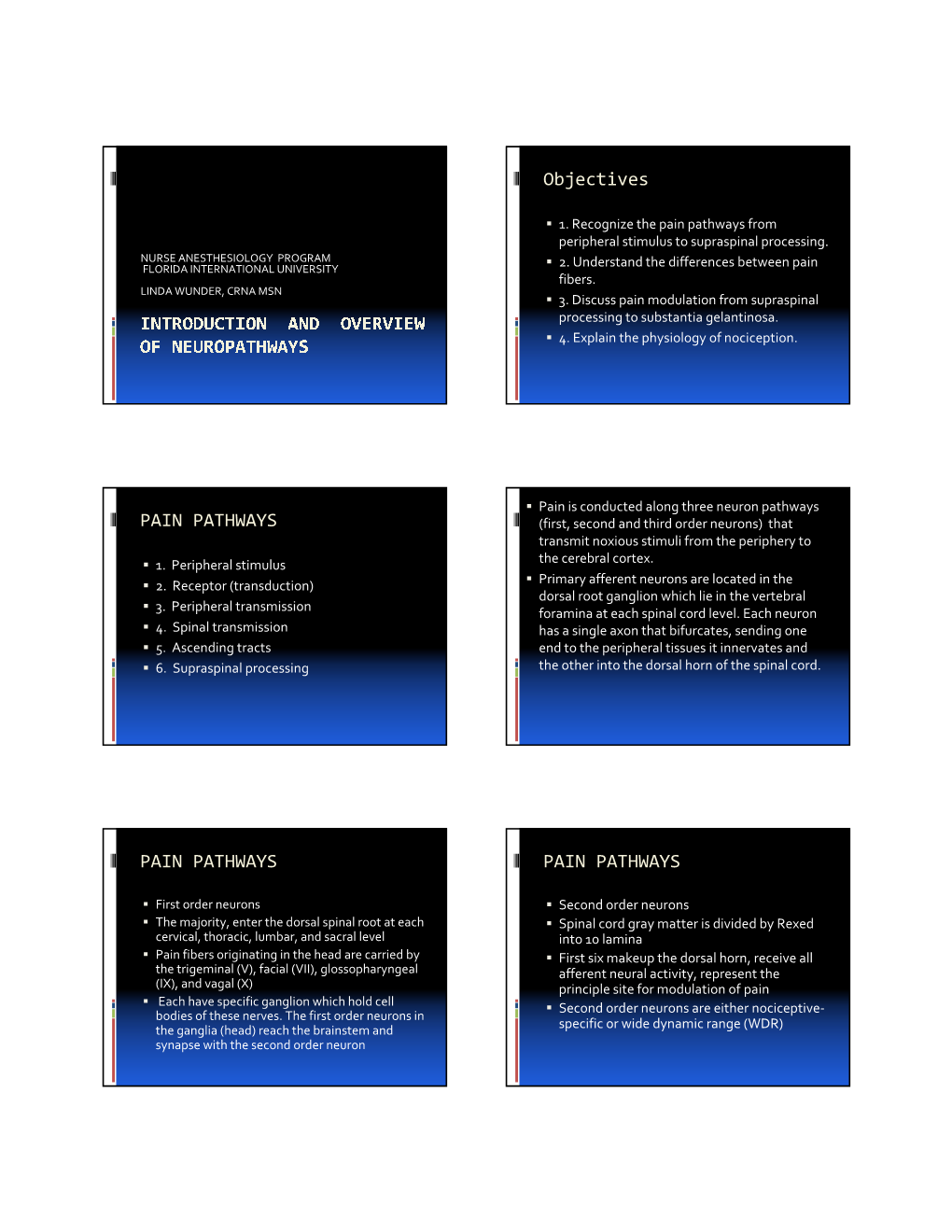 Objectives PAIN PATHWAYS PAIN PATHWAYS PAIN PATHWAYS