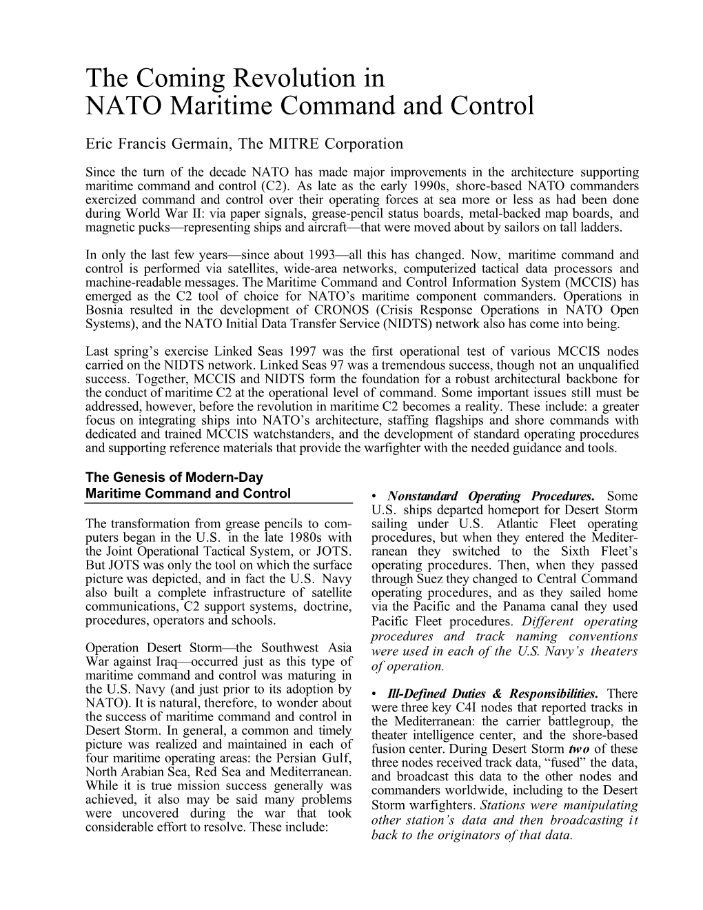 The Coming Revolution in NATO Maritime Command and Control