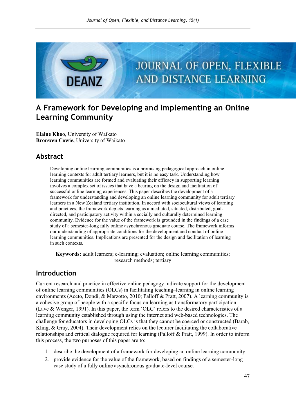 A Framework for Developing and Implementing an Online Learning Community