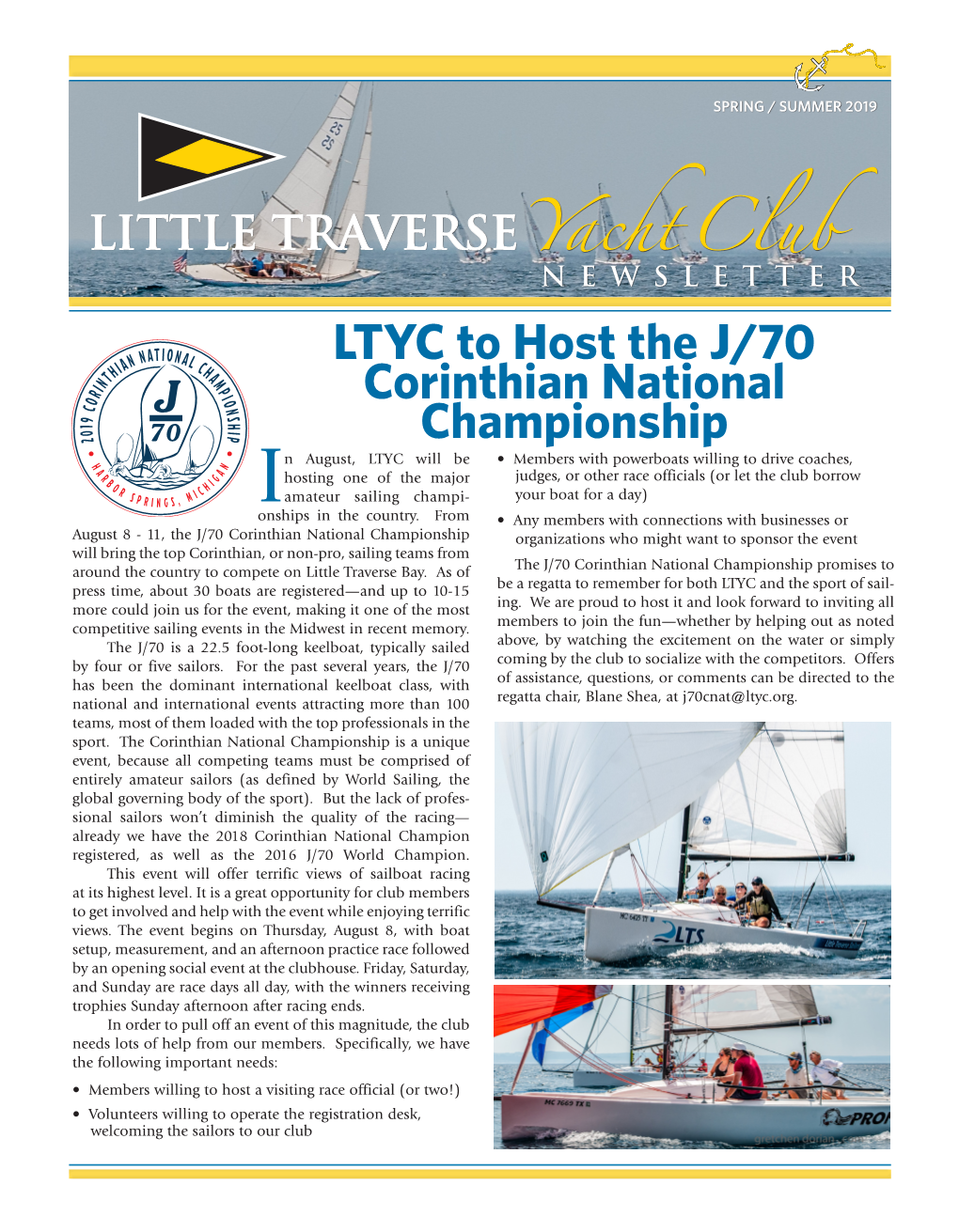 LTYC to Host the J/70 Corinthian National Championship