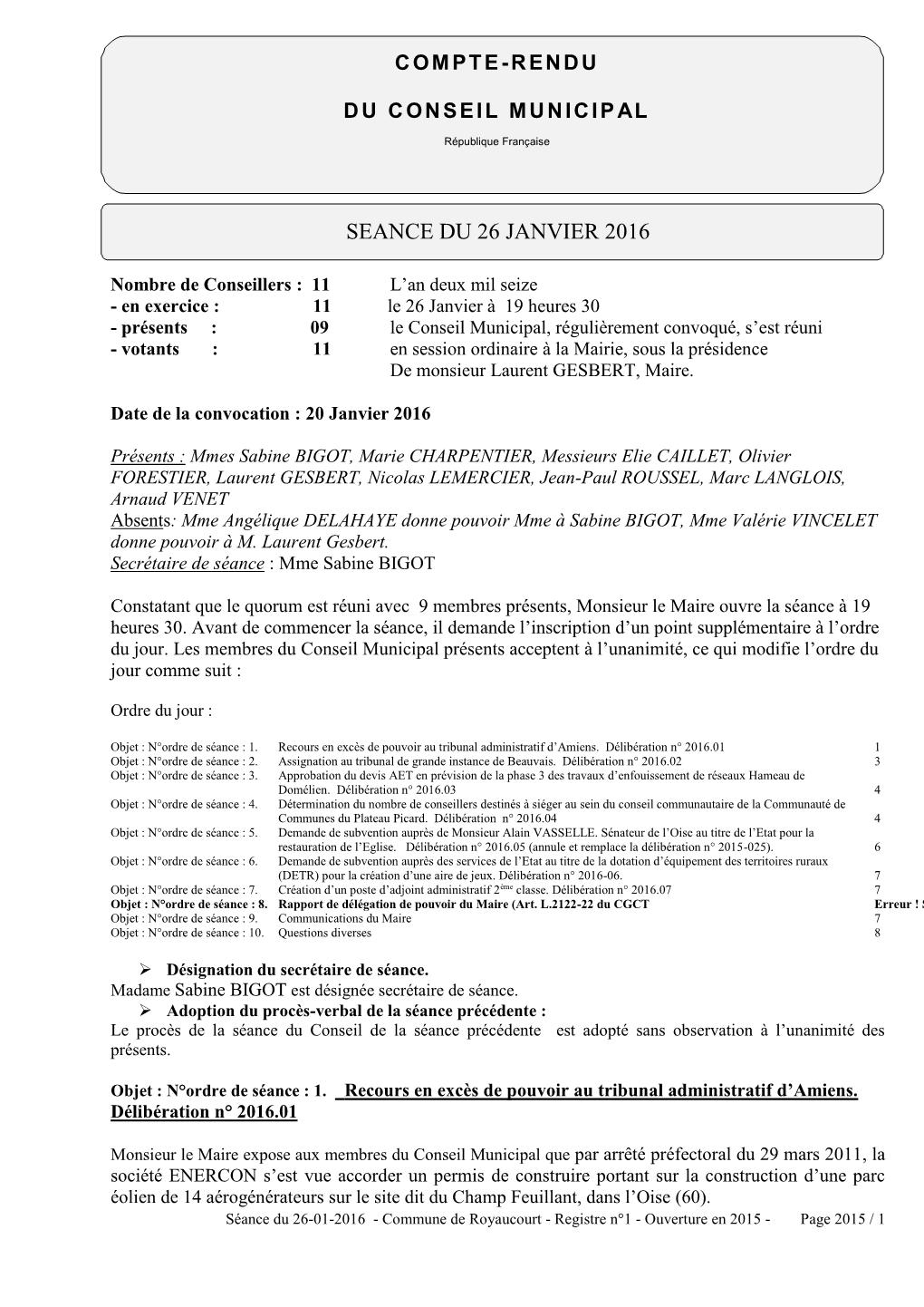 Séance Du 26 Janvier (Pdf)