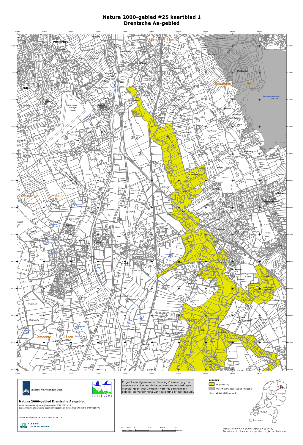 Kaart Natura 2000-Gebied Drentsche Aa-Gebied