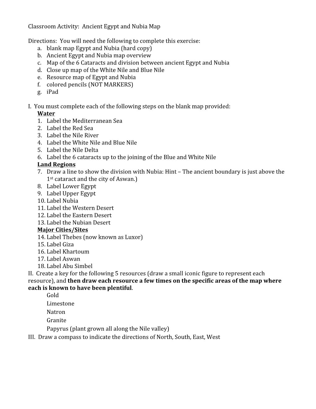 Ancient Egypt and Nubia Map Directions