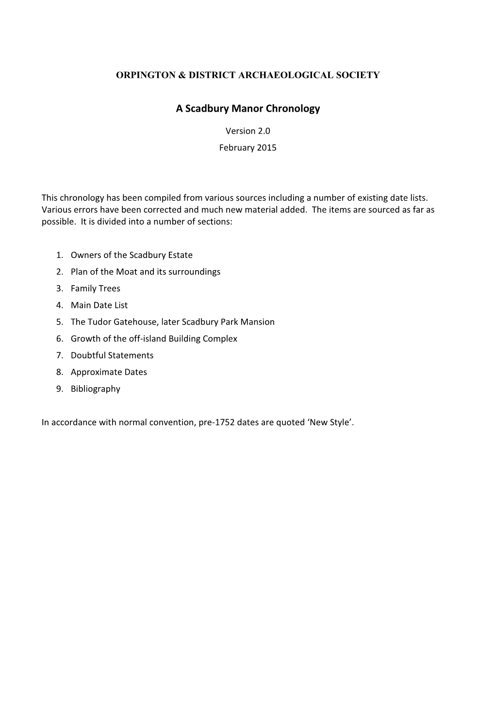 Scadbury Chronology