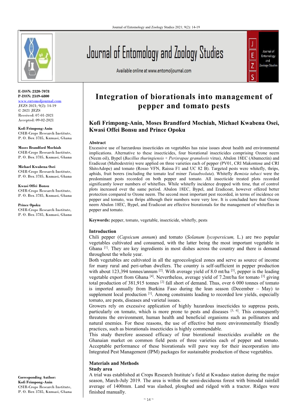 Integration of Biorationals Into Management of Pepper and Tomato