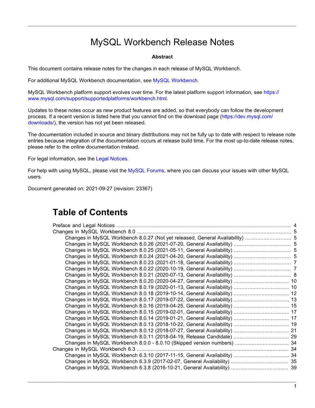 Mysql Workbench Release Notes