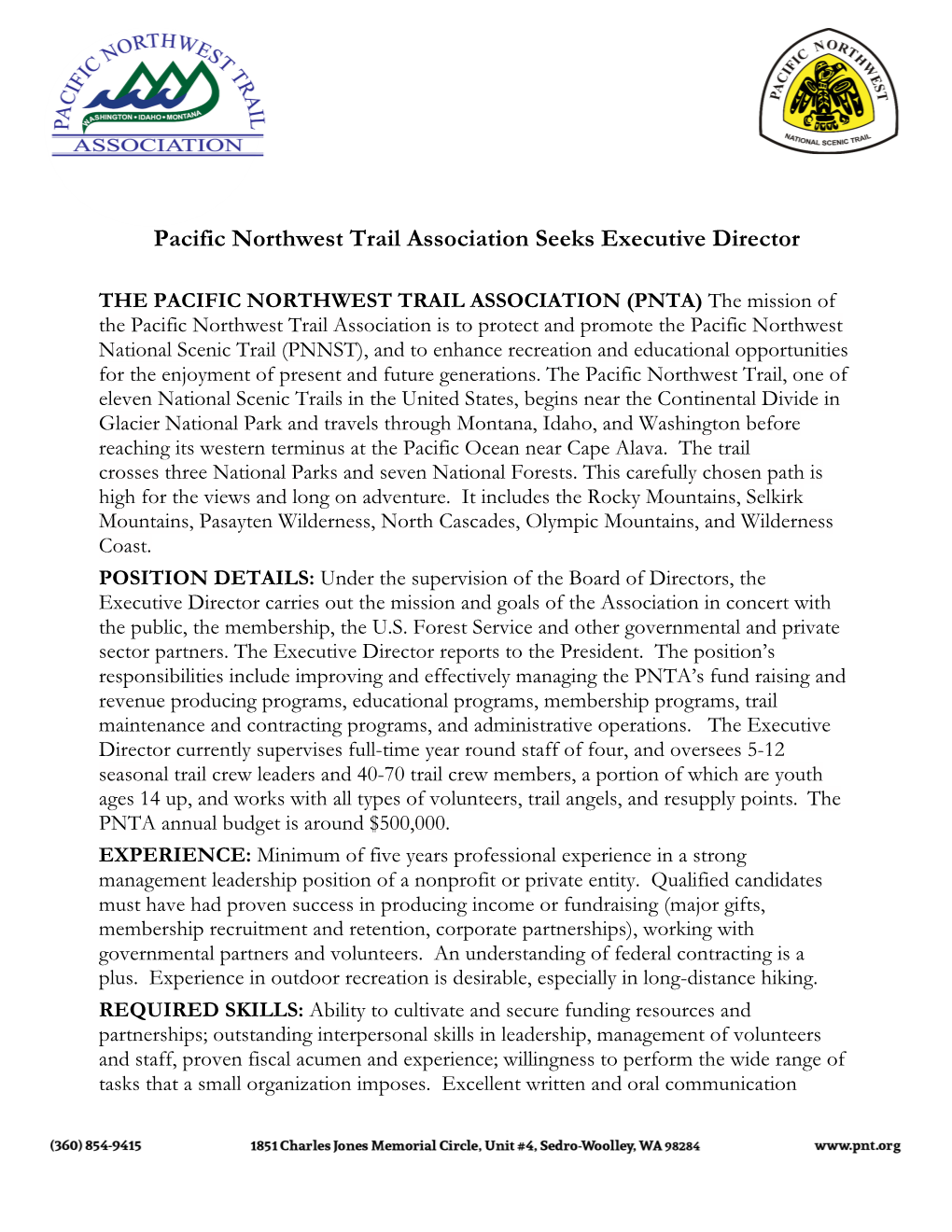 Pacific Northwest Trail Association Seeks Executive Director