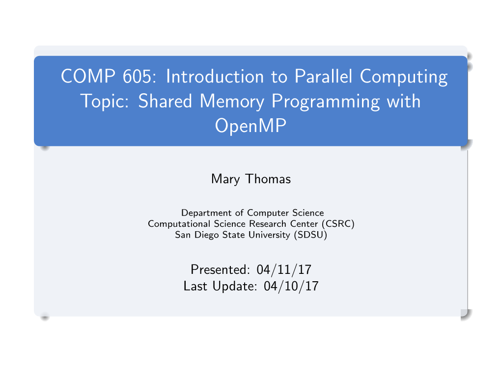 Shared Memory Programming with Openmp