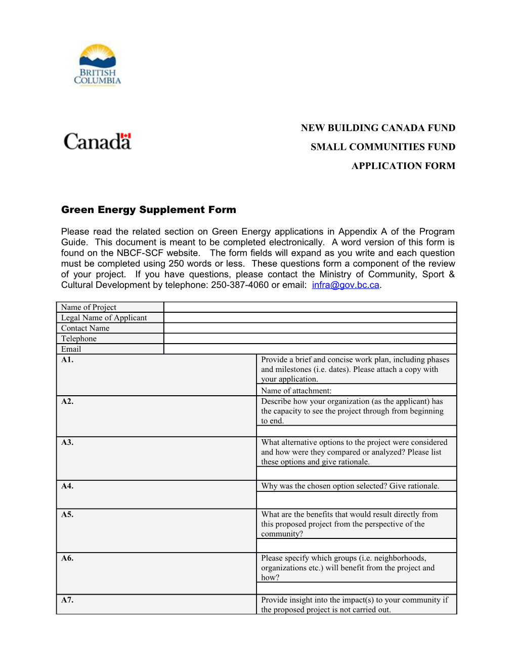 Green Energy Supplement Form