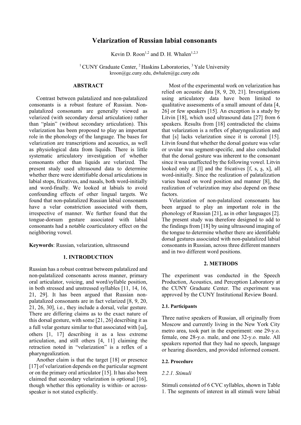 Velarization of Russian Labial Consonants