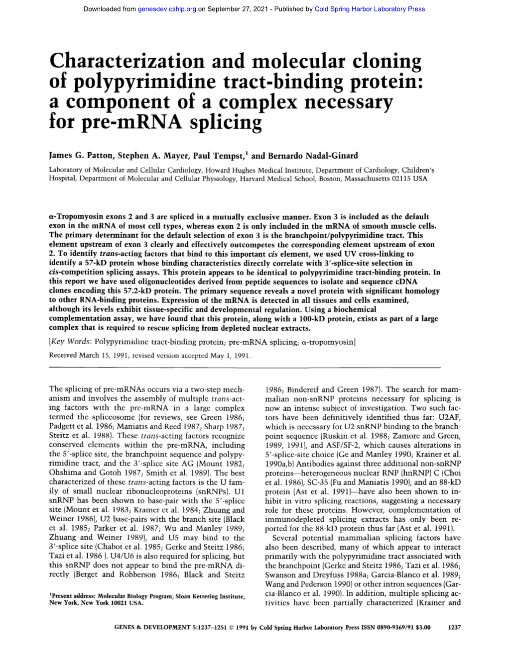 A Component of a Complex Necessary for Pre-Mrna Splicing