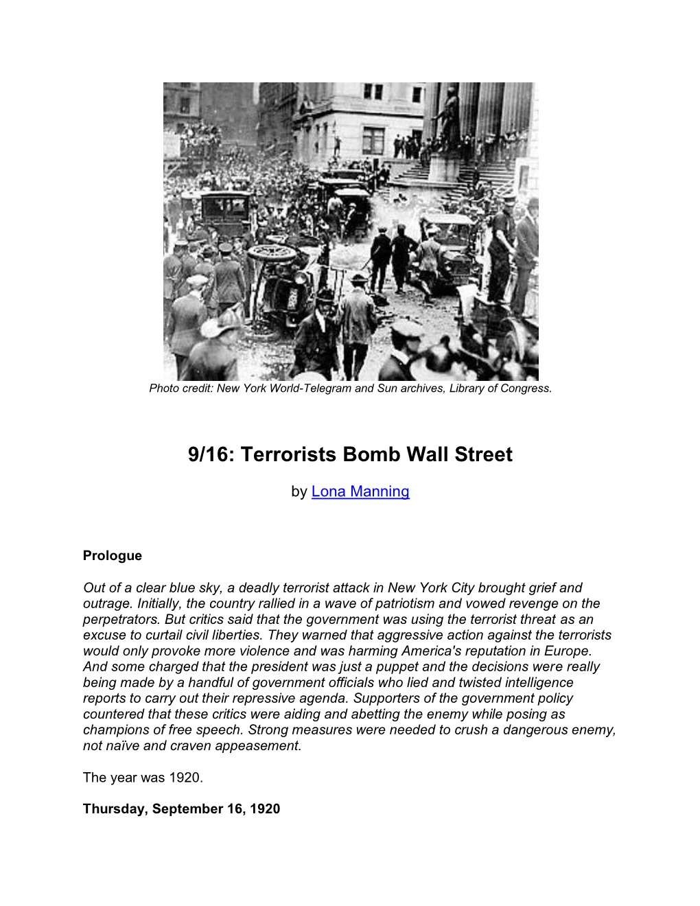 9/16: Terrorists Bomb Wall Street