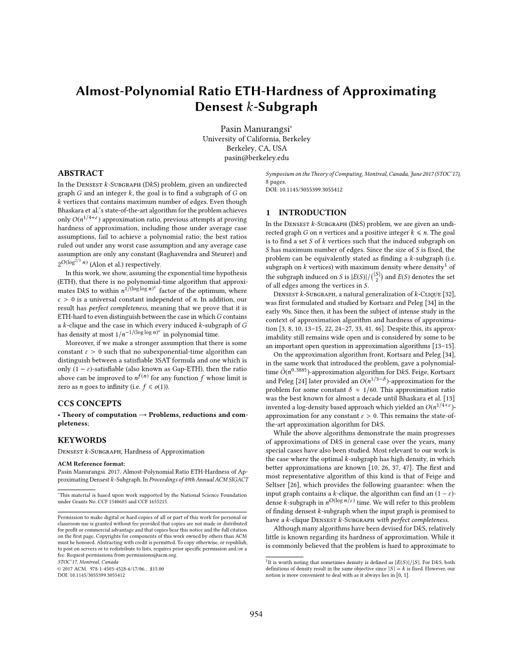 Almost-Polynomial Ratio ETH-Hardness of Approximating Densest K-Subgraph