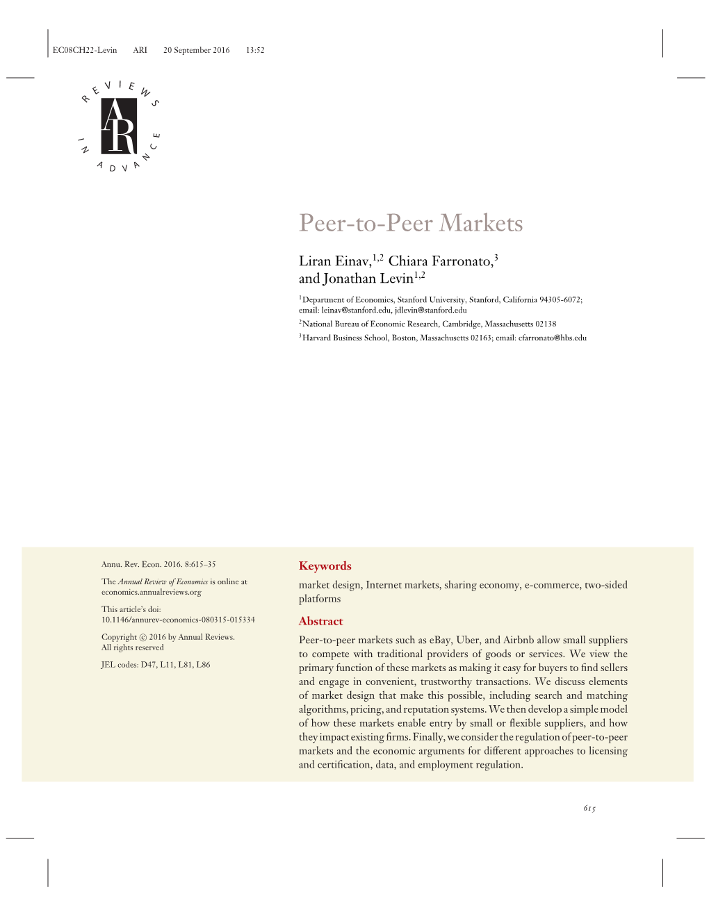 Peer-To-Peer Markets