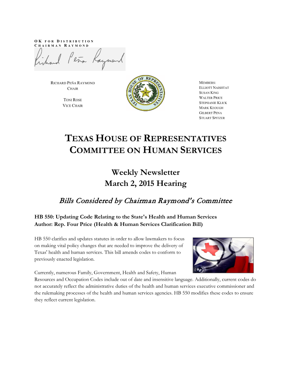 Weekly Newsletter March 2, 2015 Hearing