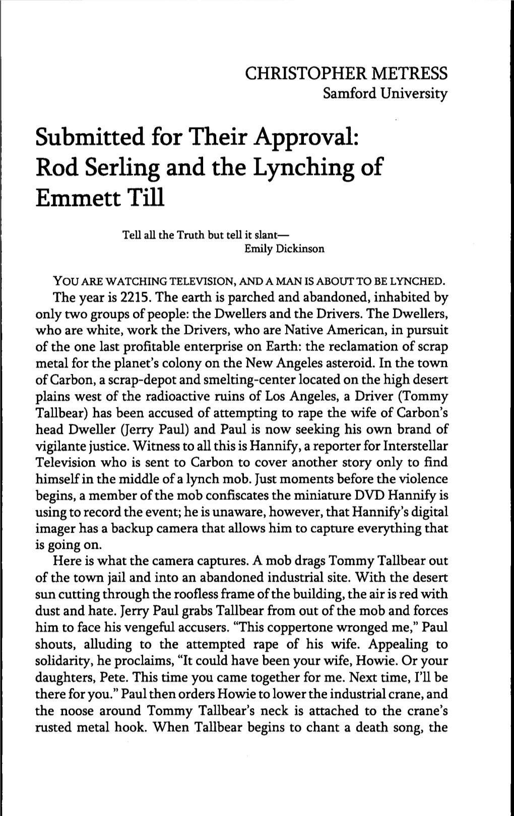 Rod Serling and the Lynching of Emmett Till