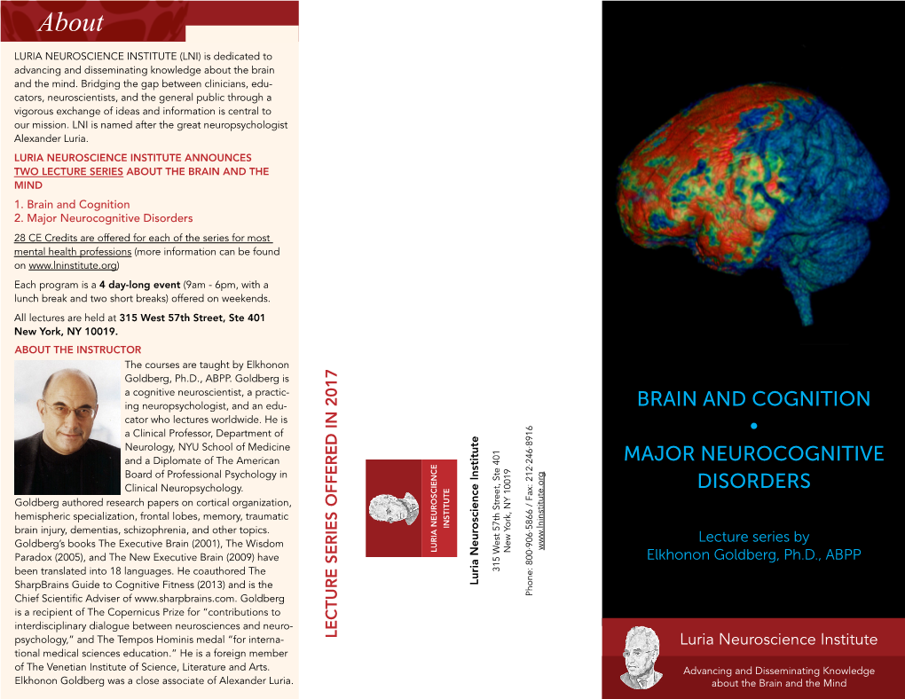 Brain and Cognition • Major Neurocognitive Disorders