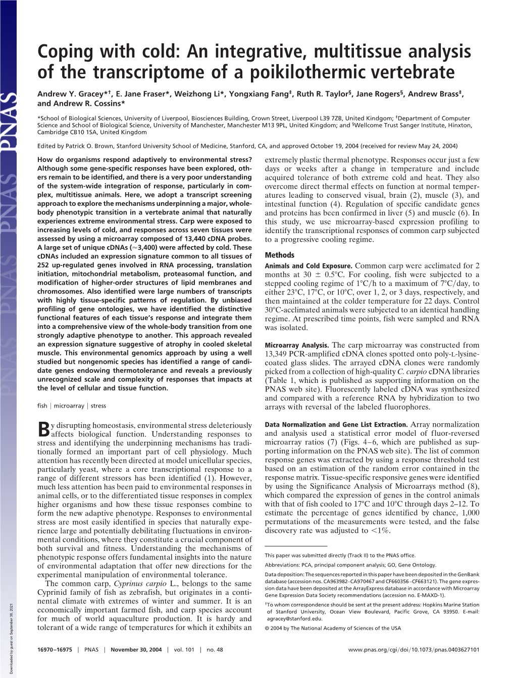 Coping with Cold: an Integrative, Multitissue Analysis of the Transcriptome of a Poikilothermic Vertebrate