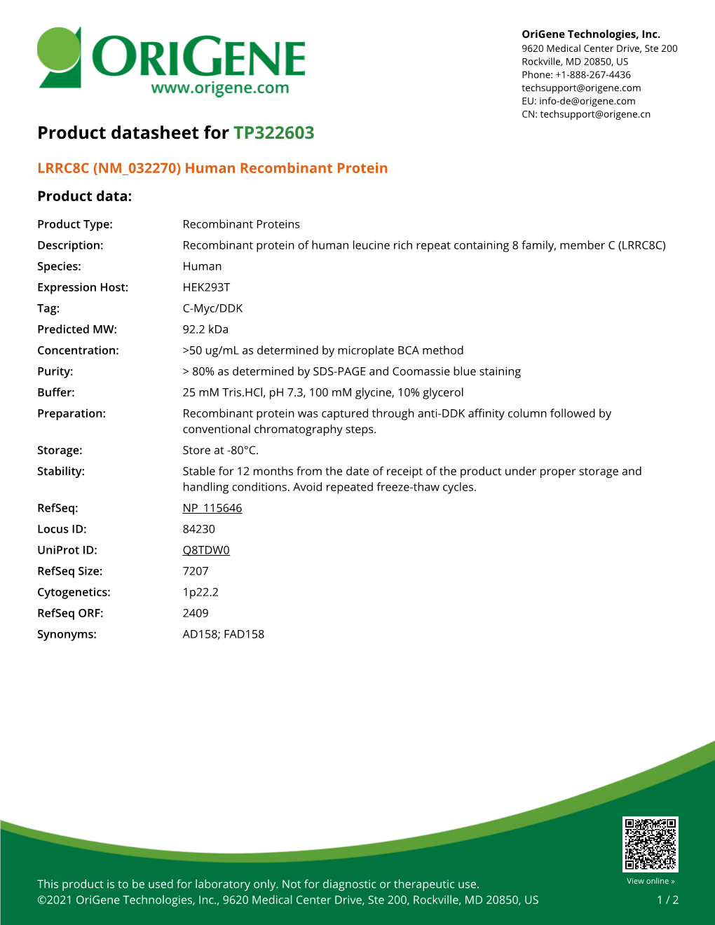 LRRC8C (NM 032270) Human Recombinant Protein – TP322603