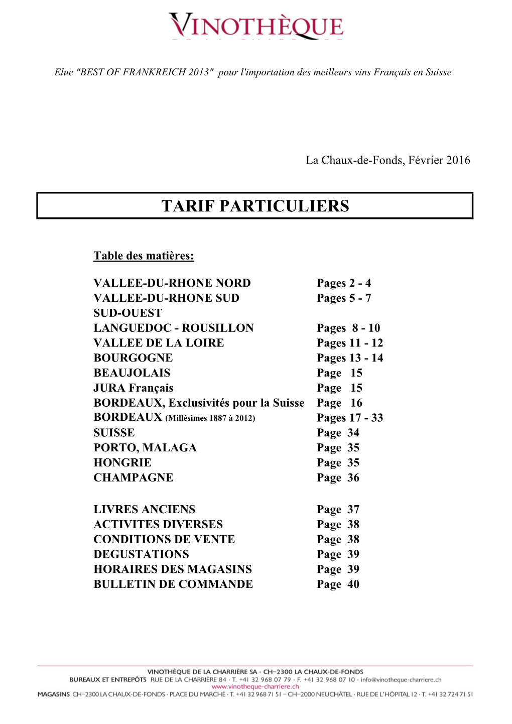 Tarif Particuliers