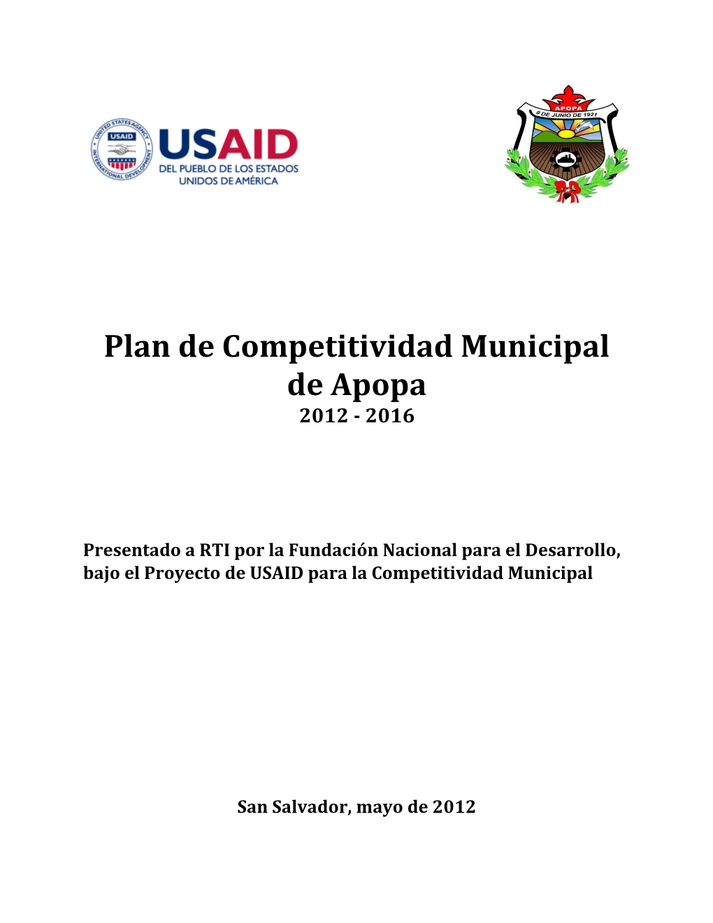 Plan De Competitividad Municipal De Apopa 2012 - 2016