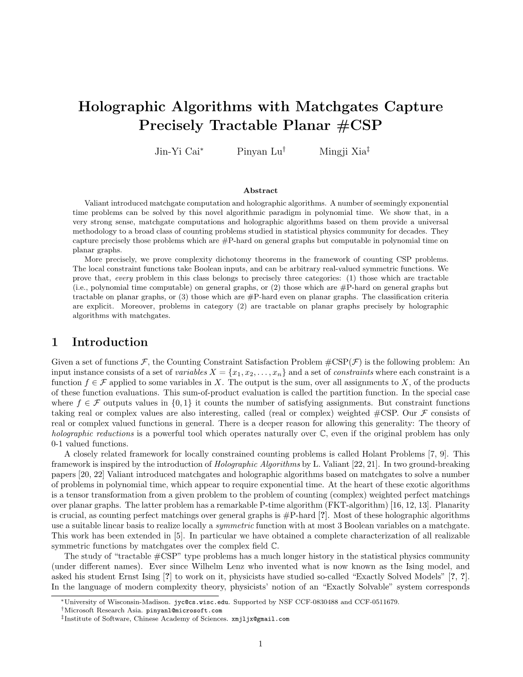 Holographic Algorithms with Matchgates Capture Precisely Tractable Planar #CSP
