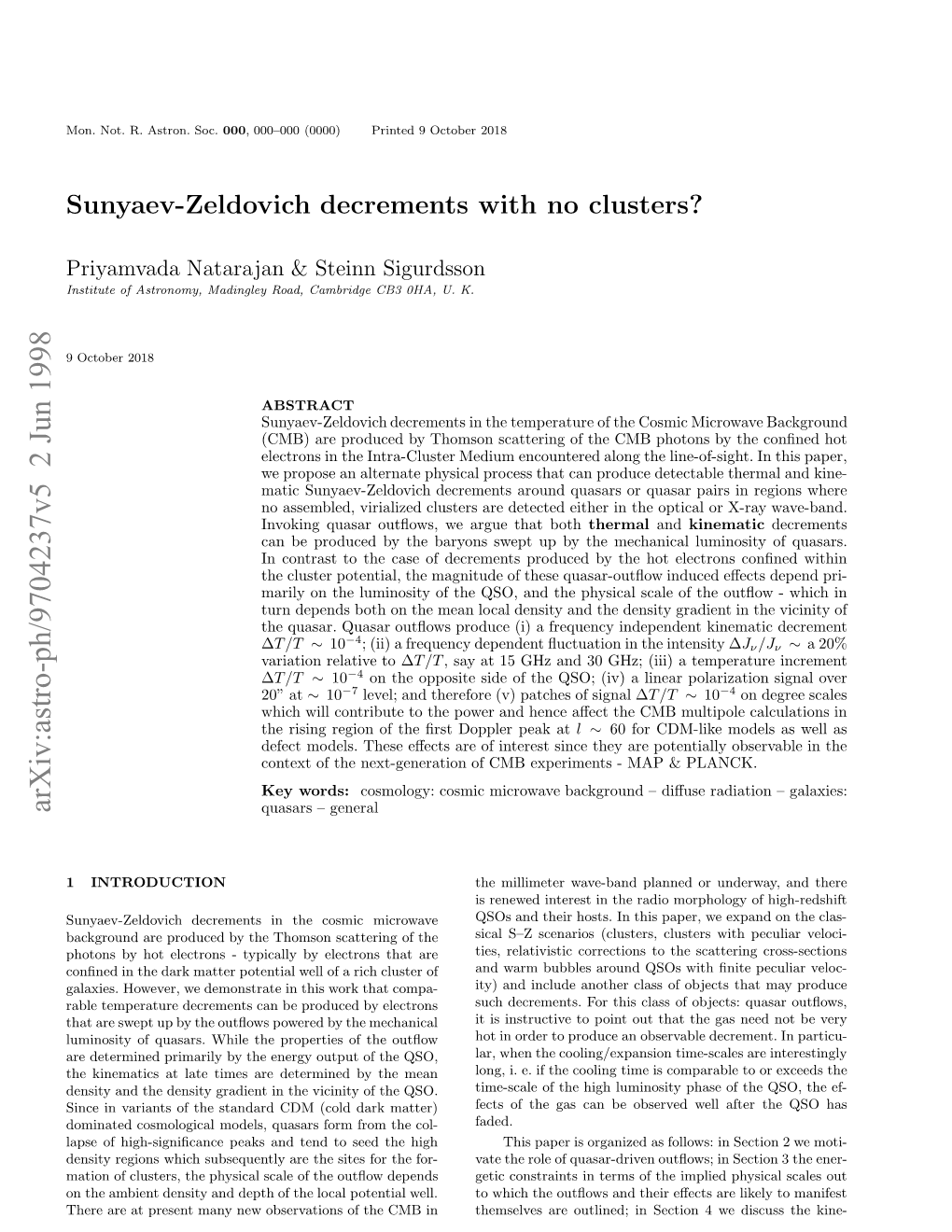 Sunyaev-Zeldovich Decrements with No Clusters?