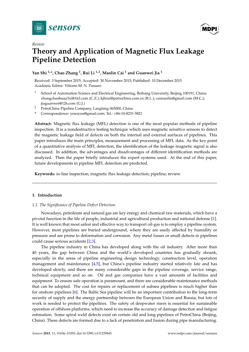 Theory and Application of Magnetic Flux Leakage Pipeline Detection