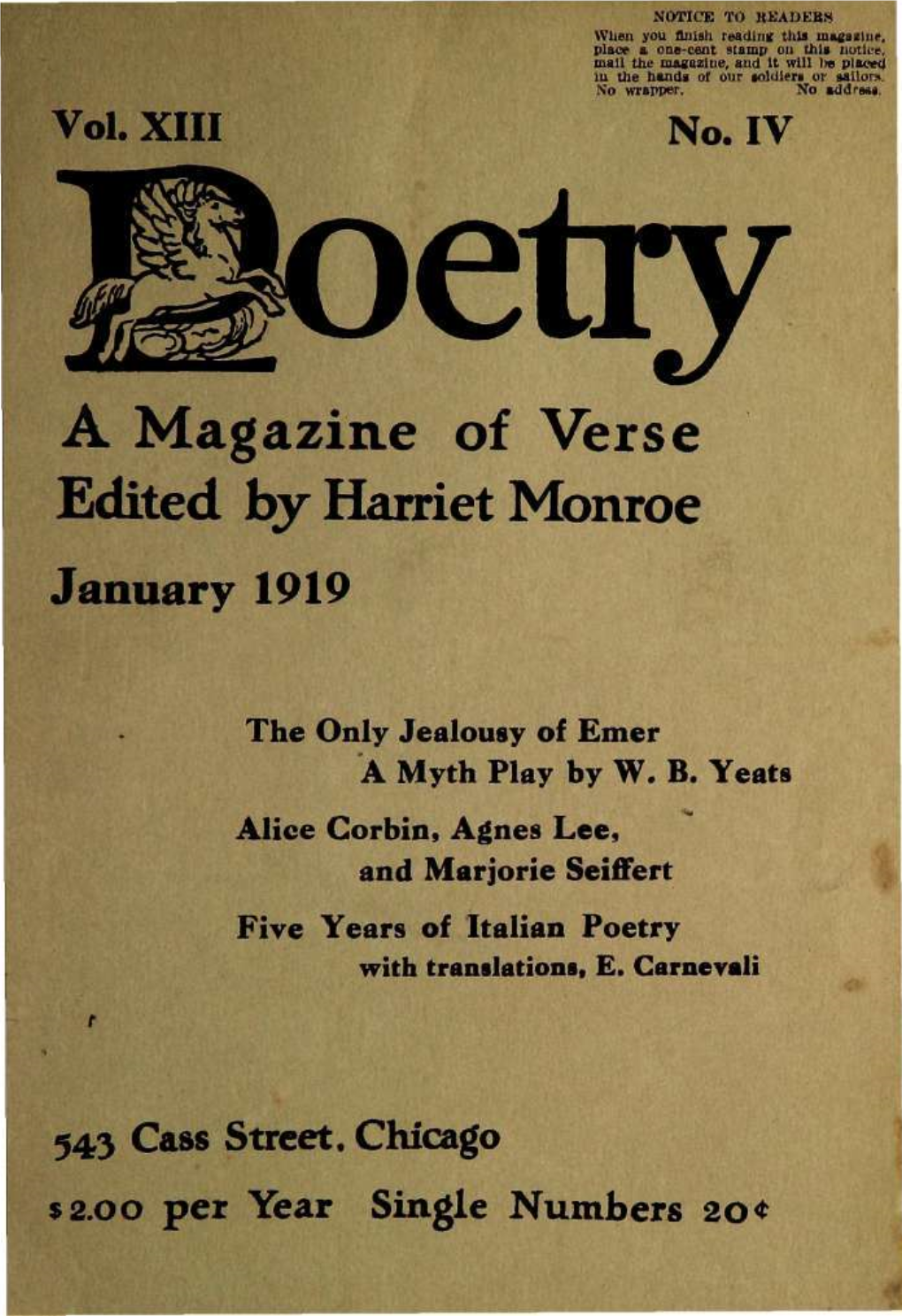 A Magazine of Verse Edited by Harriet Monroe January 1919