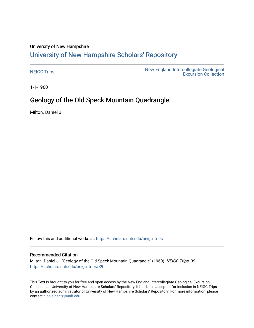 Geology of the Old Speck Mountain Quadrangle