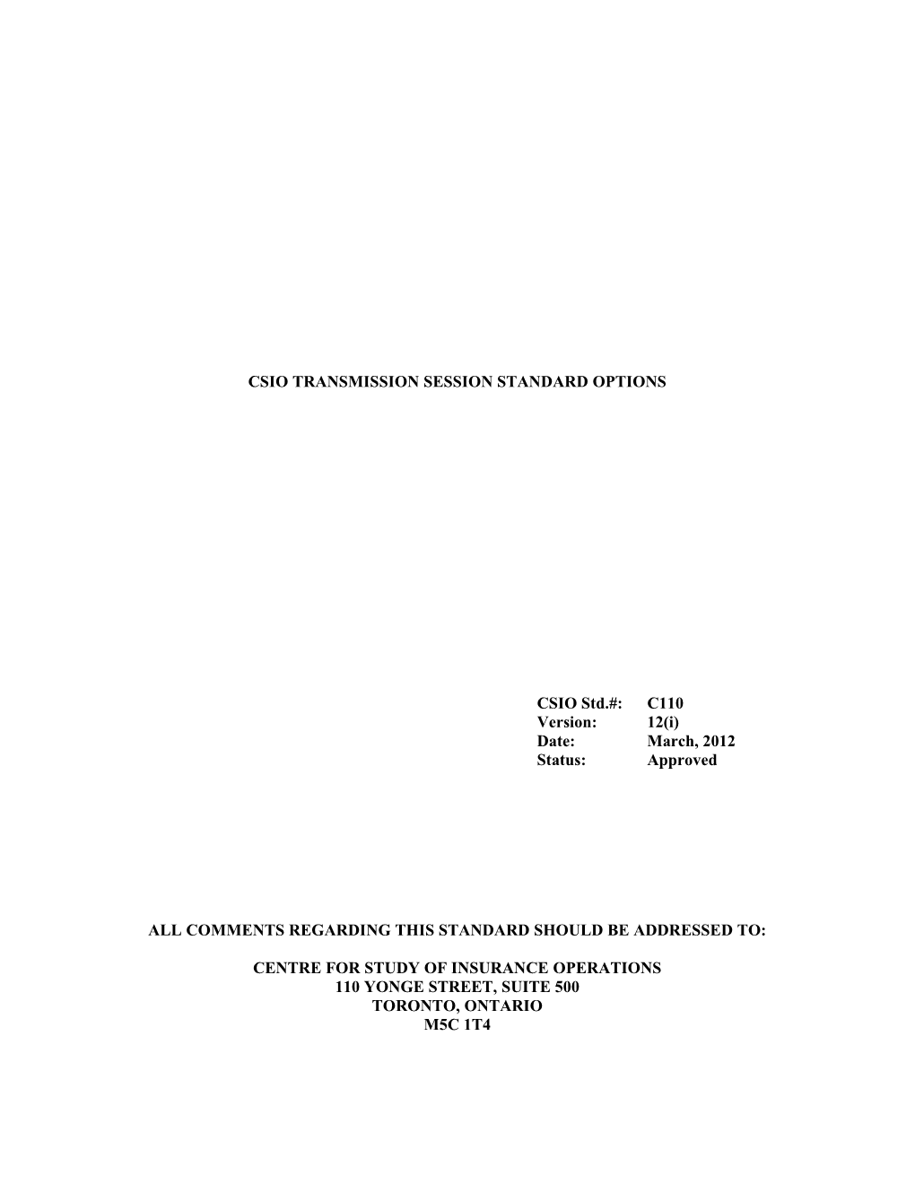 Csio Transmission Session Standard Options