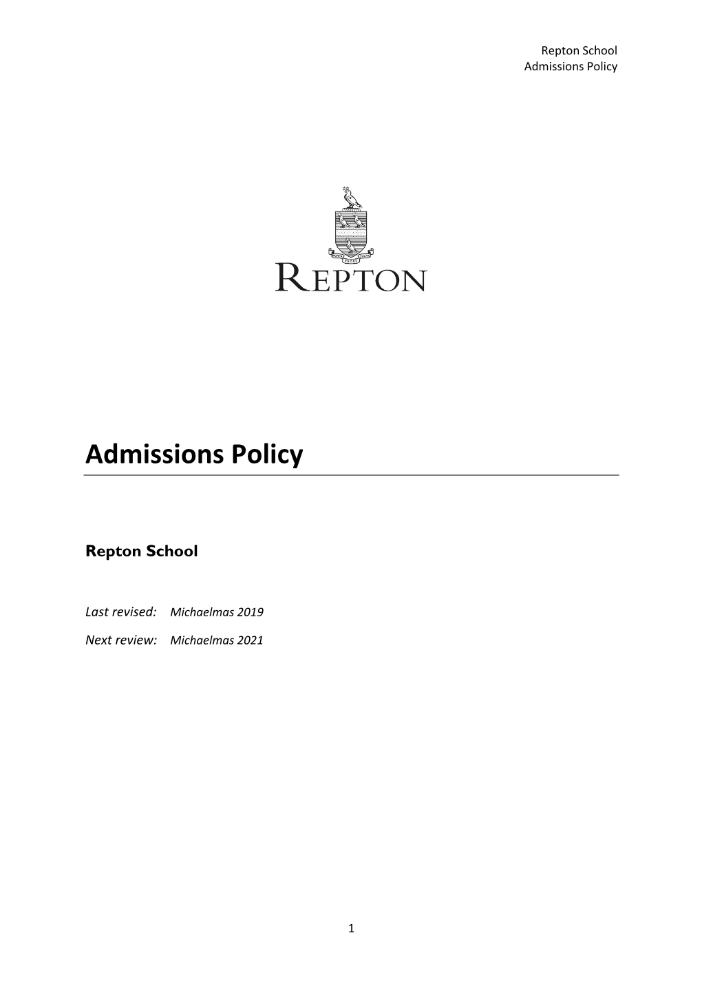 Repton School's Admissions Policy