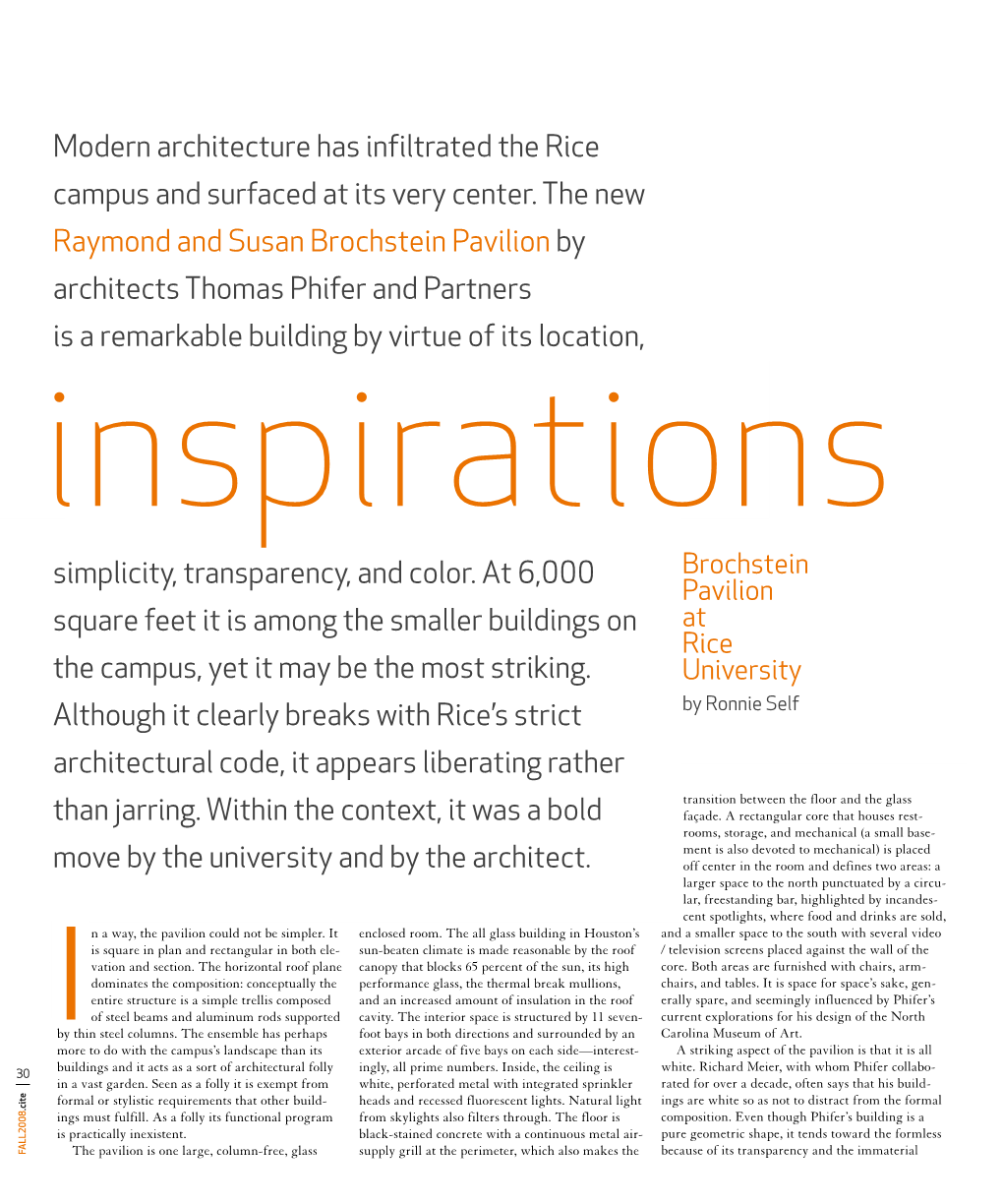 Inspirations: a Review of the Brochstein Pavilion at Rice University