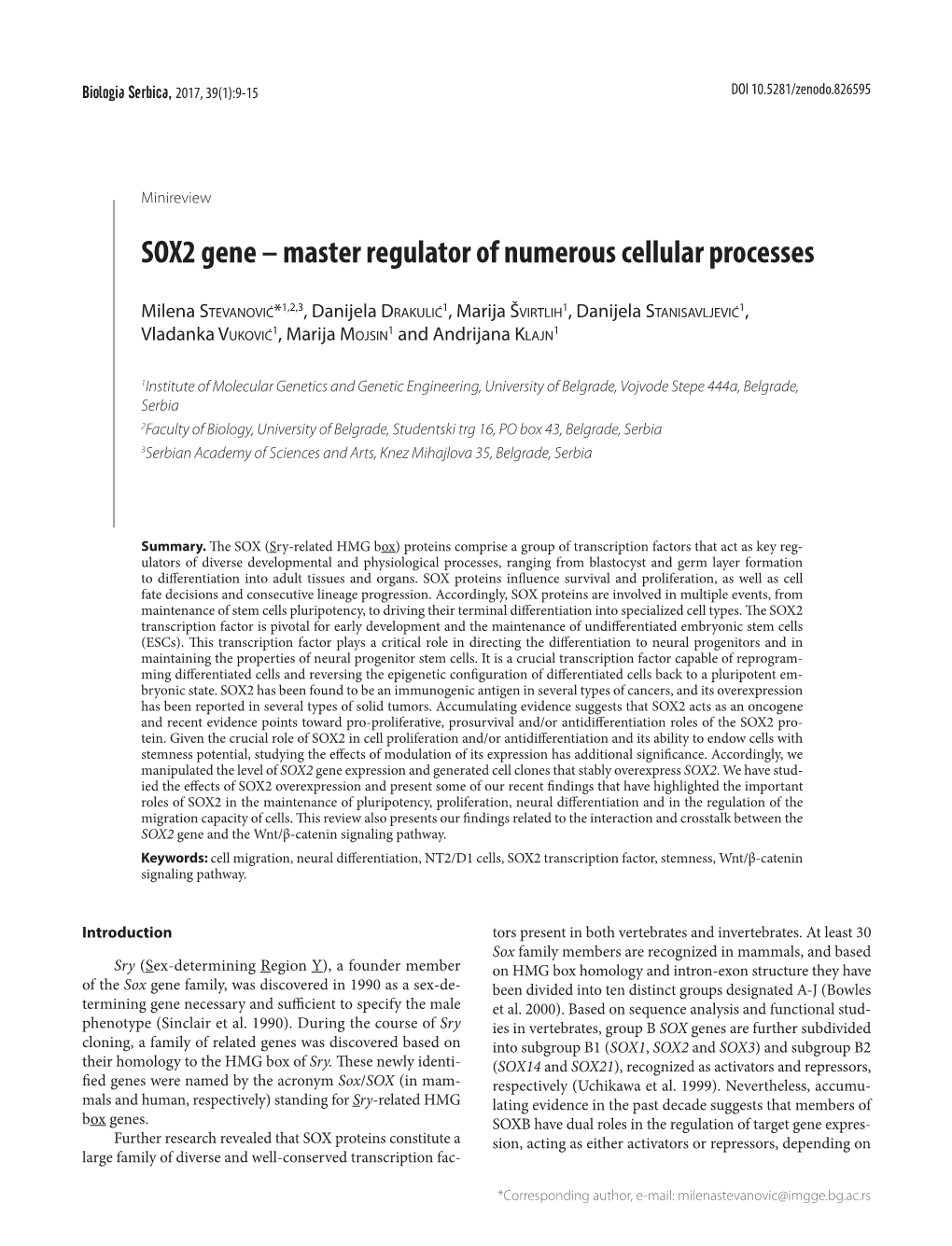 SOX2 Gene – Master Regulator of Numerous Cellular Processes
