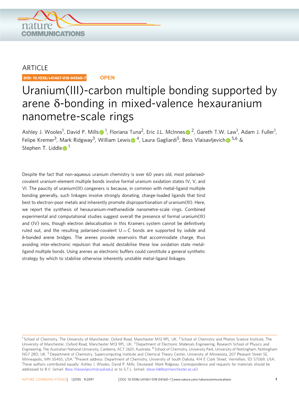 Uranium(III)-Carbon Multiple Bonding Supported by Arene Δ-Bonding in Mixed-Valence Hexauranium Nanometre-Scale Rings