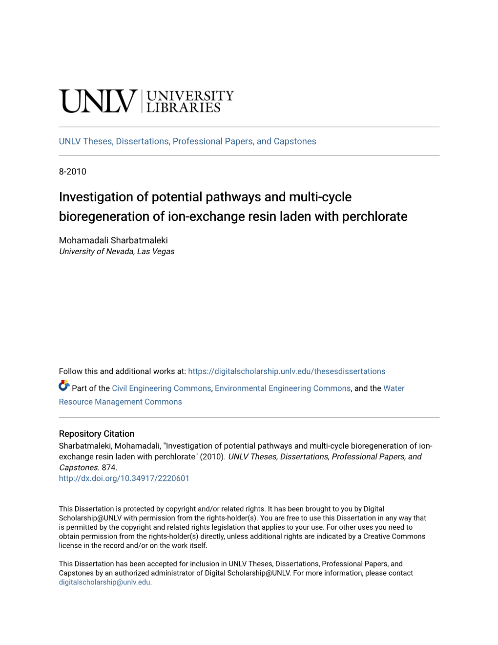 Investigation of Potential Pathways and Multi-Cycle Bioregeneration of Ion-Exchange Resin Laden with Perchlorate