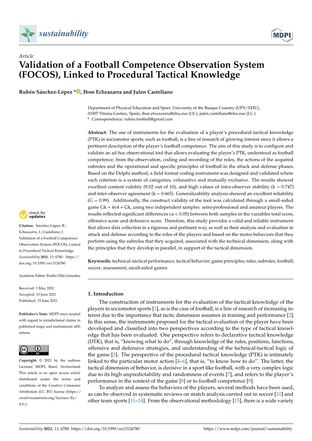 Validation of a Football Competence Observation System (FOCOS), Linked to Procedural Tactical Knowledge