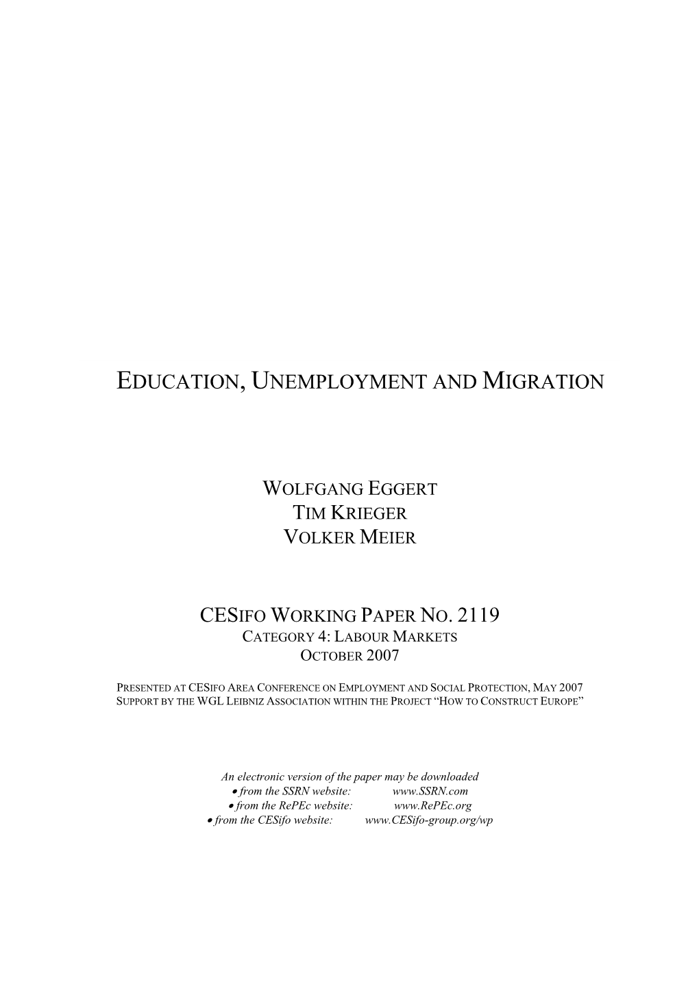 Education, Unemployment and Migration