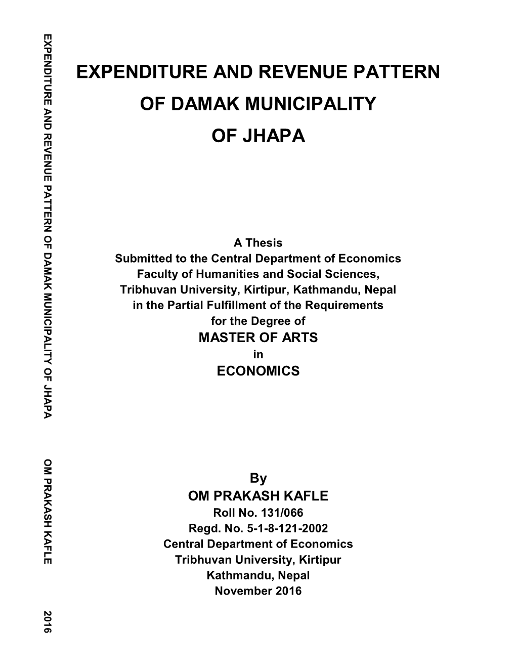 Expenditure and Revenue Pattern of Damak Municipality of Jhapa